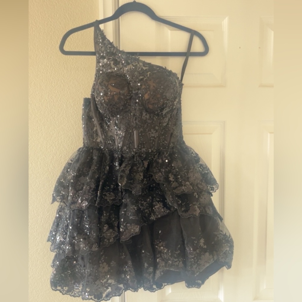 Black one shoulder Sherri hill dress (padded)- only wore once